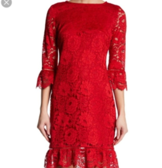 donna ricco red dress Donna Ricco Floral Belted Fit & Flare Midi Dress - Red
